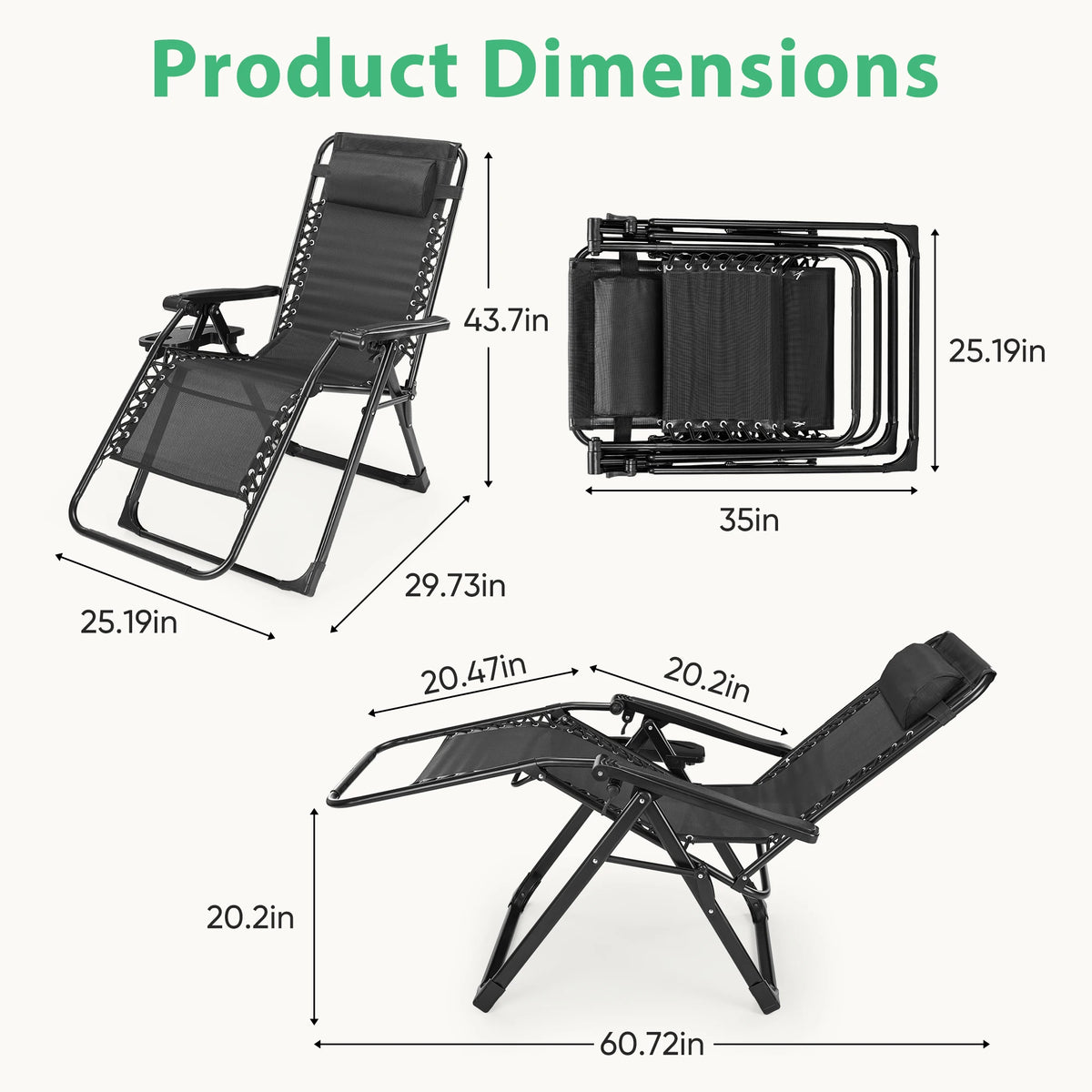 JHK Zero Gravity Recliner Folding Lounge With Cup Holder Cushion