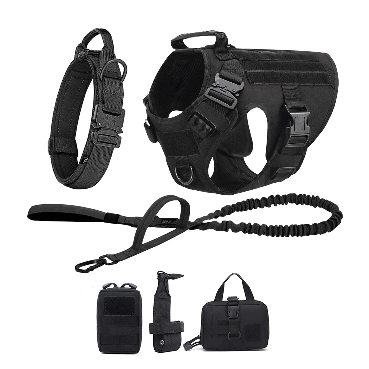 Nylon Tactical Dog Harness With Molle Pouches For Large Breeds