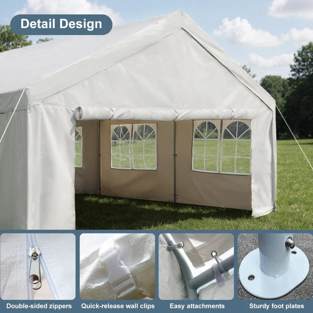 10x20 Heavy Duty Waterproof Anti UV Carport Canopy With Sidewalls