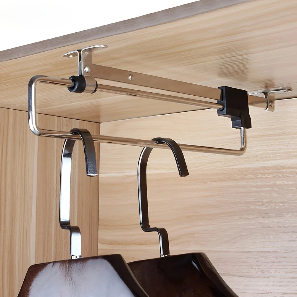 Foldable Adjustable Metal Clothes Storage Rod Hanging Rail Wardrobe Organizer