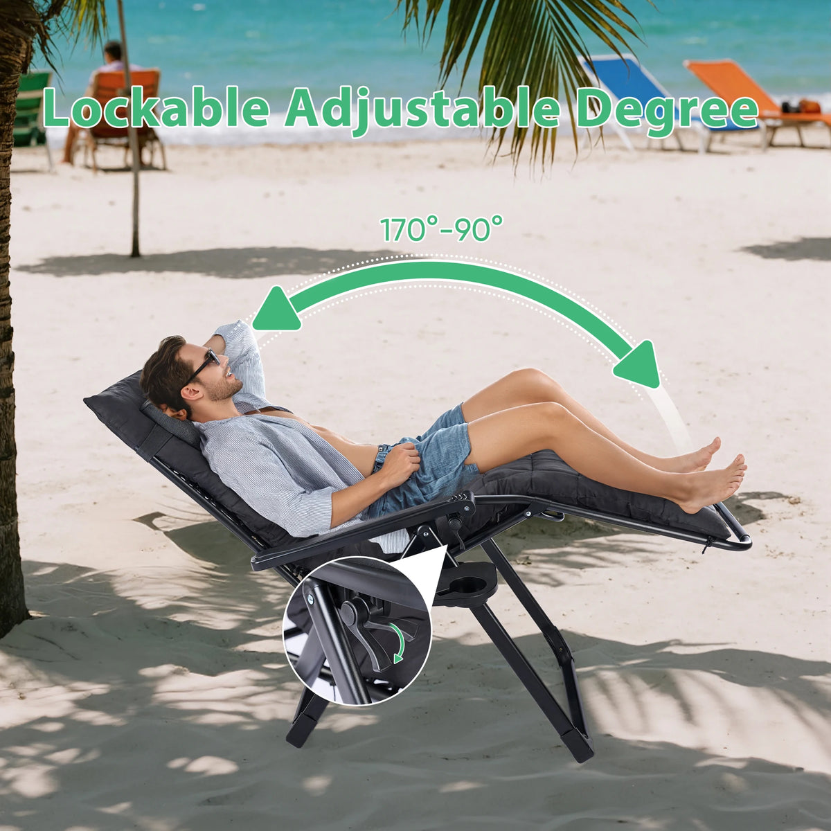 JHK Zero Gravity Recliner Folding Lounge With Cup Holder Cushion