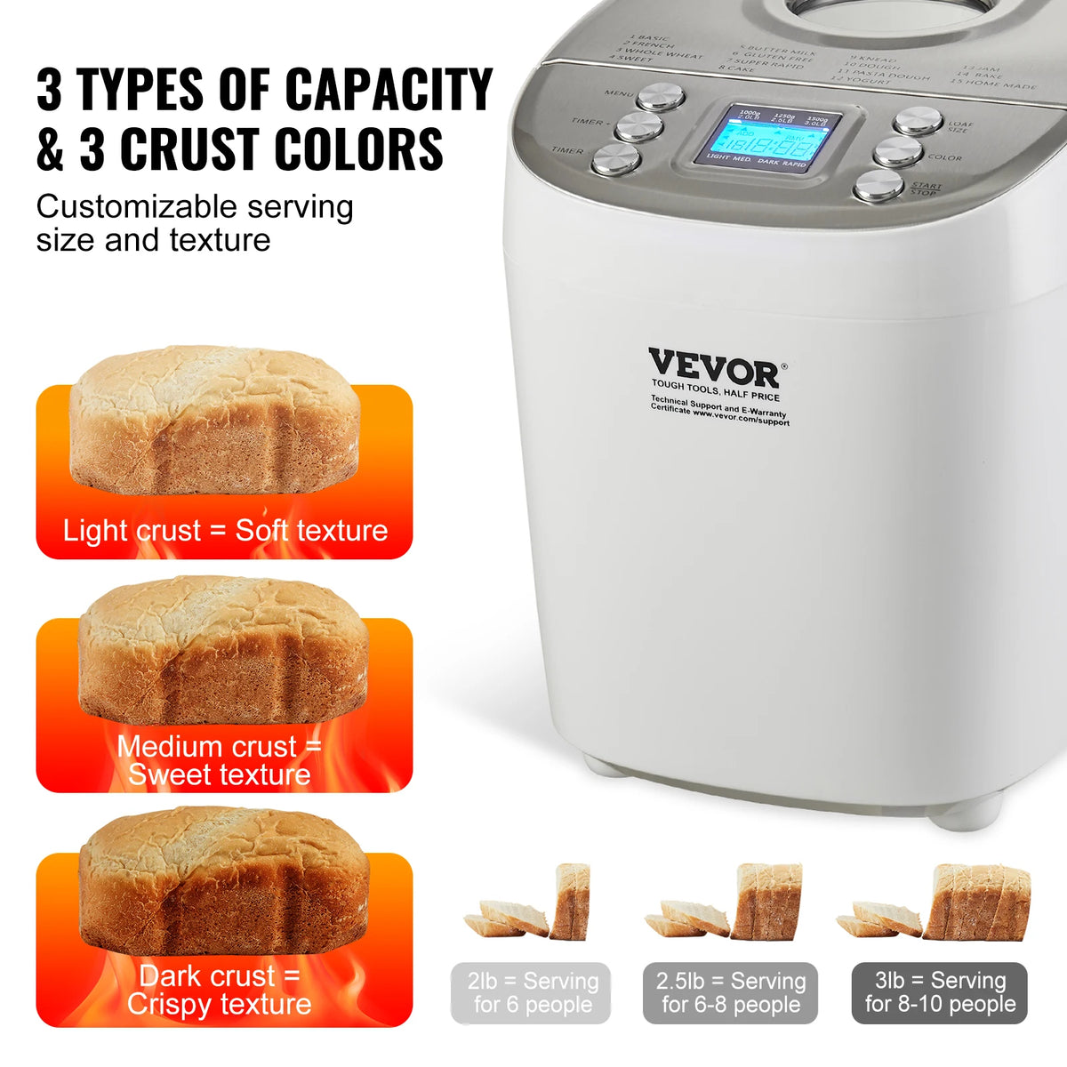 SucceBuy 15 In 1 Automatic Bread Maker With Nonstick Ceramic Pan