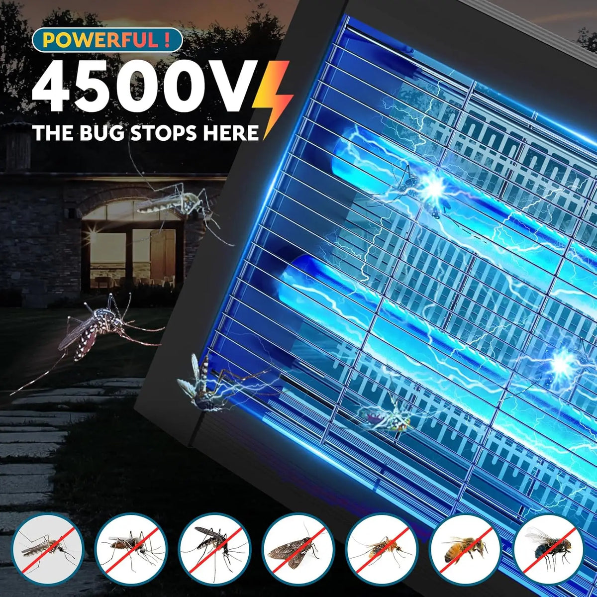 Solar Bug Zapper Outdoor Waterproof 4500V Electric Mosquito Trap Garden