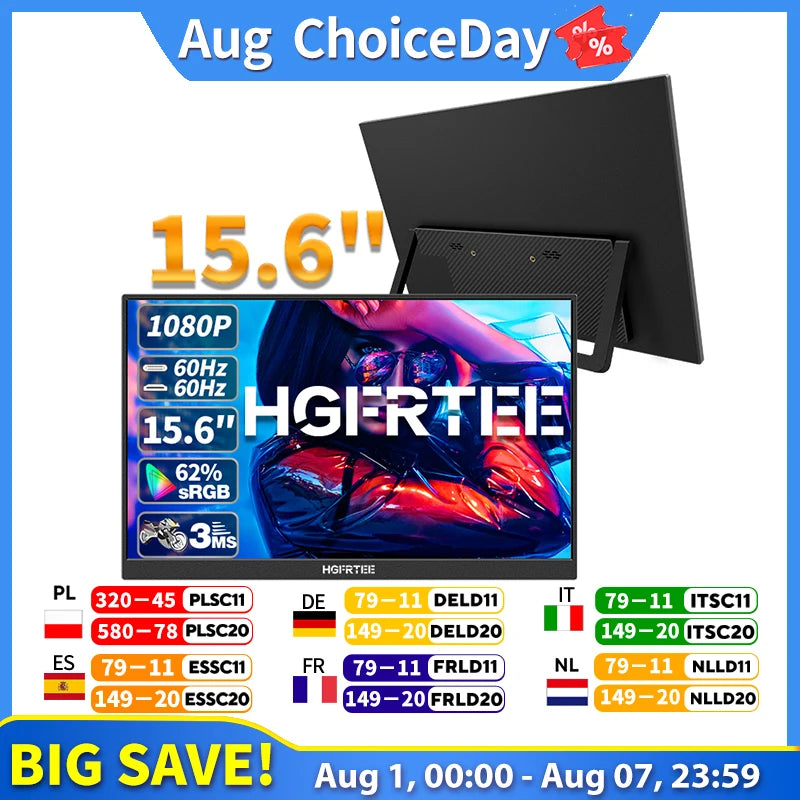 HGFRTEE Portable Monitor Second Screen GamingDisplay Built In Speakers