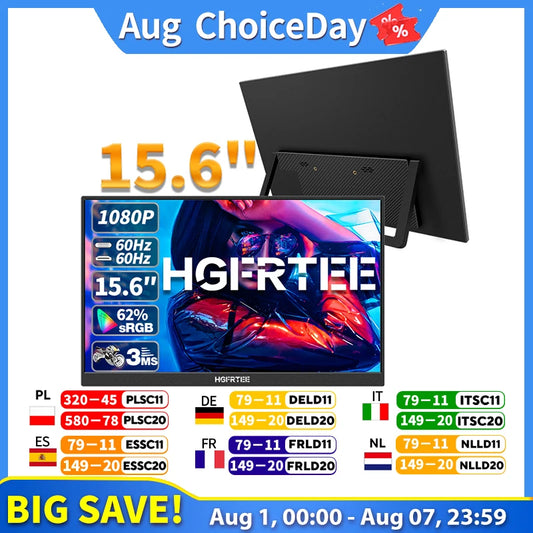 HGFRTEE Portable Monitor Second Screen GamingDisplay Built In Speakers