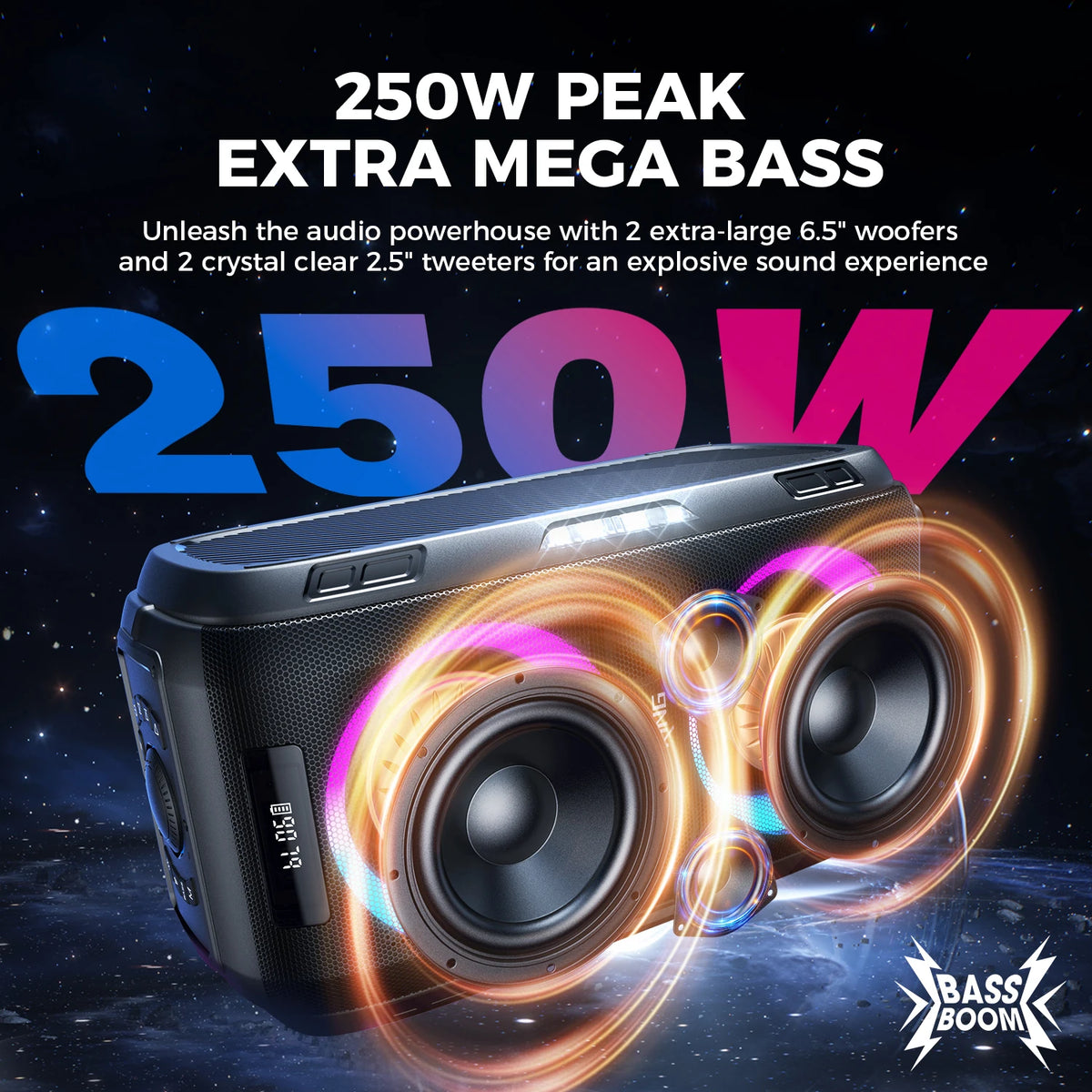 W-King 250W Peak Bluetooth Speaker Portable Wireless Party Bass Audio