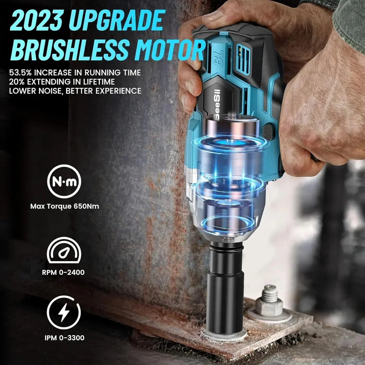 Seesii Cordless Impact Wrench Brushless 650Nm Heavy Duty