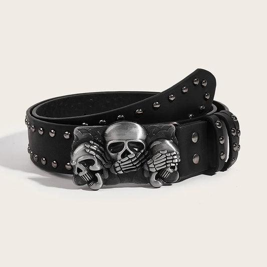 Luxury Punk Gothic Skull Rivet Leather Belt Men Women Unisex