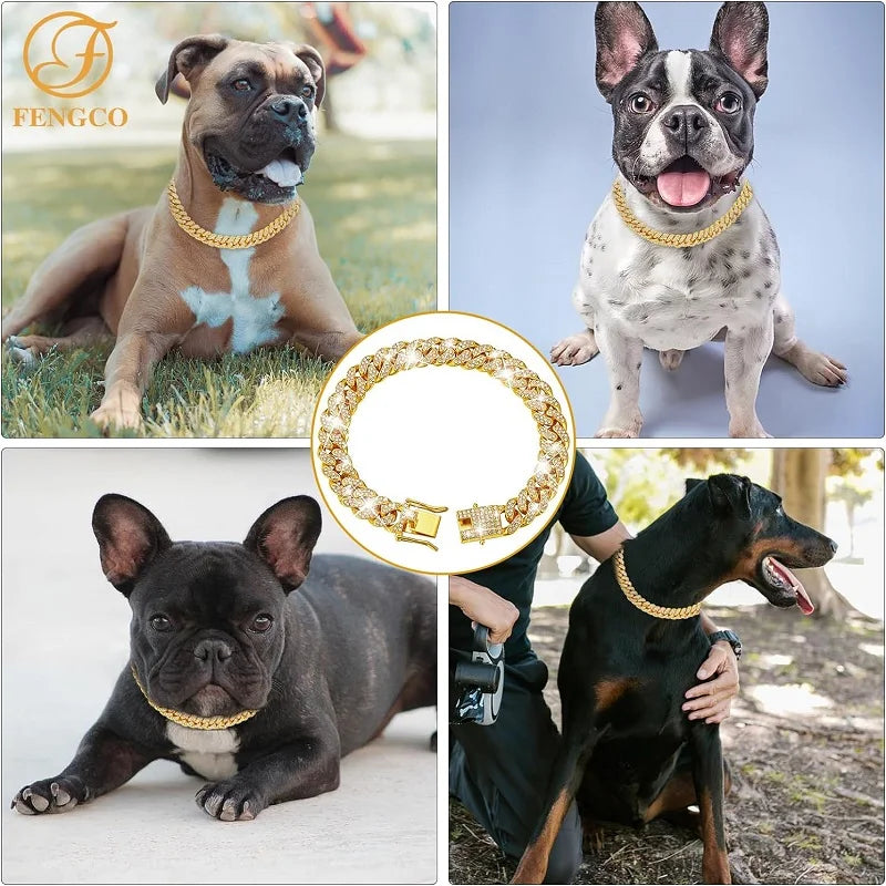 Luxury Gold Metal Dog Chain Collar Stainless Steel