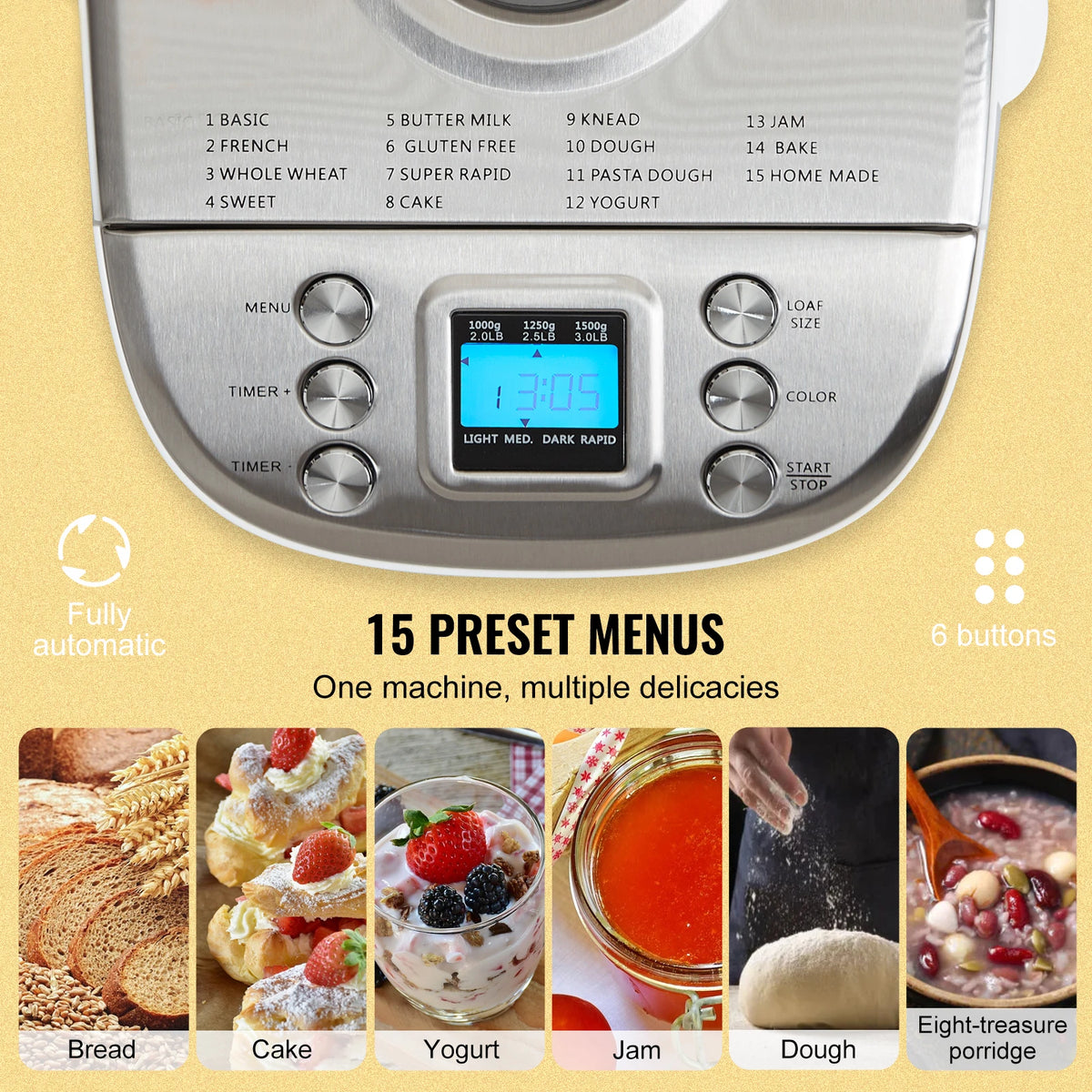 SucceBuy 15 In 1 Automatic Bread Maker With Nonstick Ceramic Pan