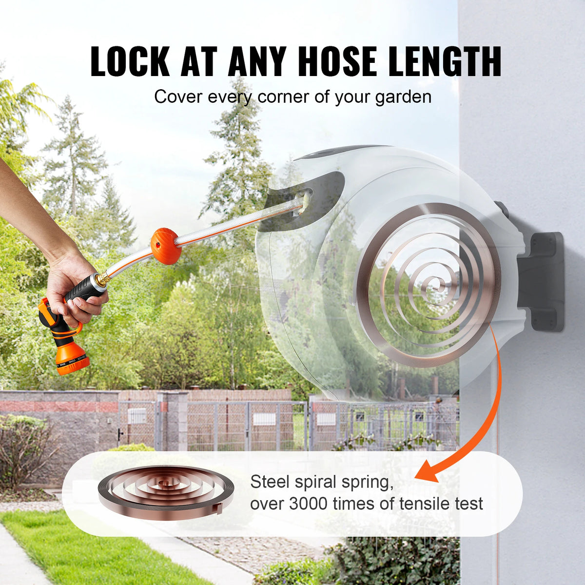 SucceBuy Retractable Garden Water Hose Reel With Nozzle