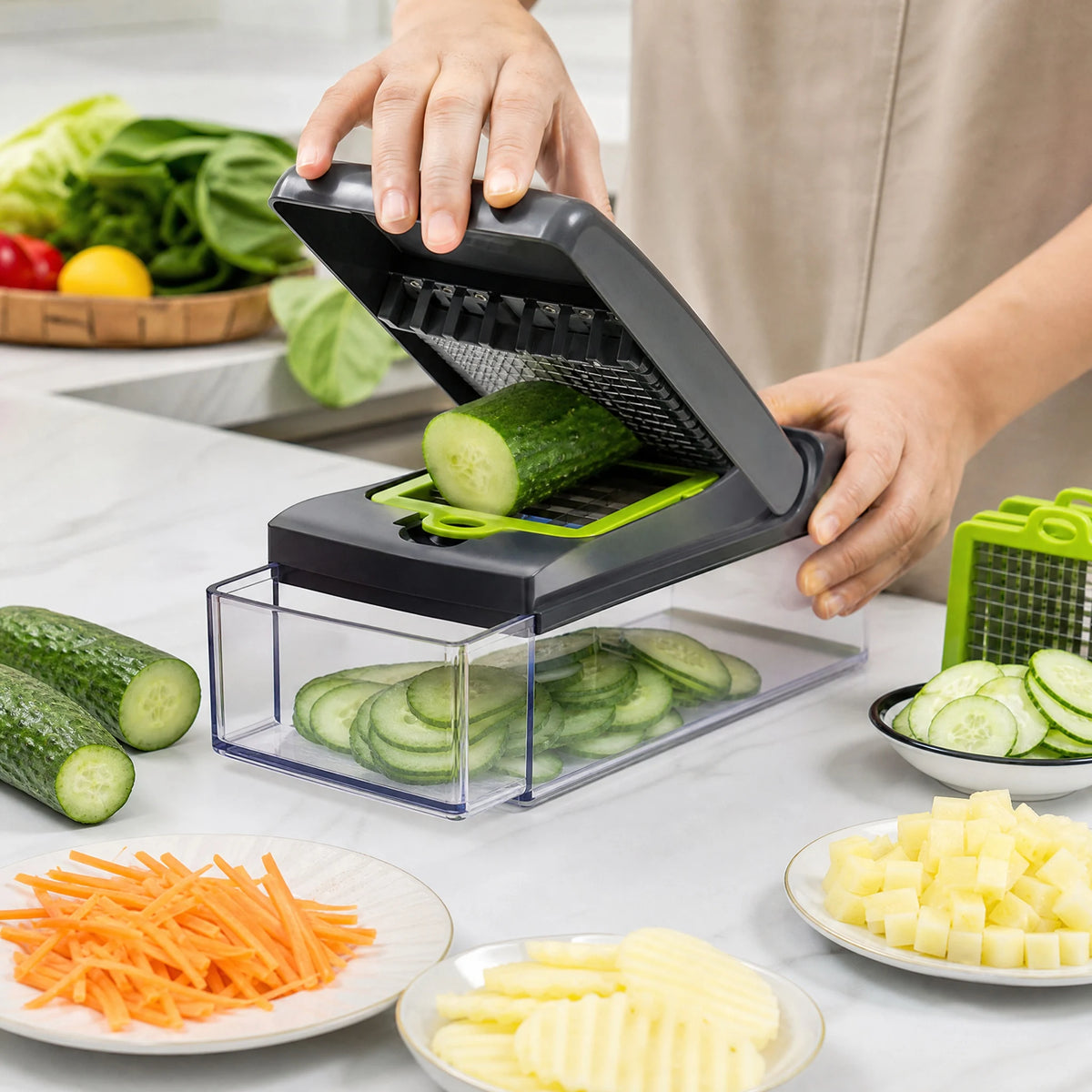 Multi Functional Stainless Steel Safety Hand Guard Vegetable Slicer Set