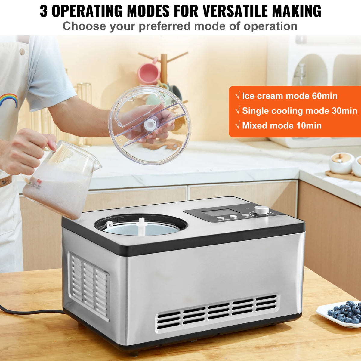 SucceBuy Automatic Ice Cream Maker Built In Compressor Yogurt Machine