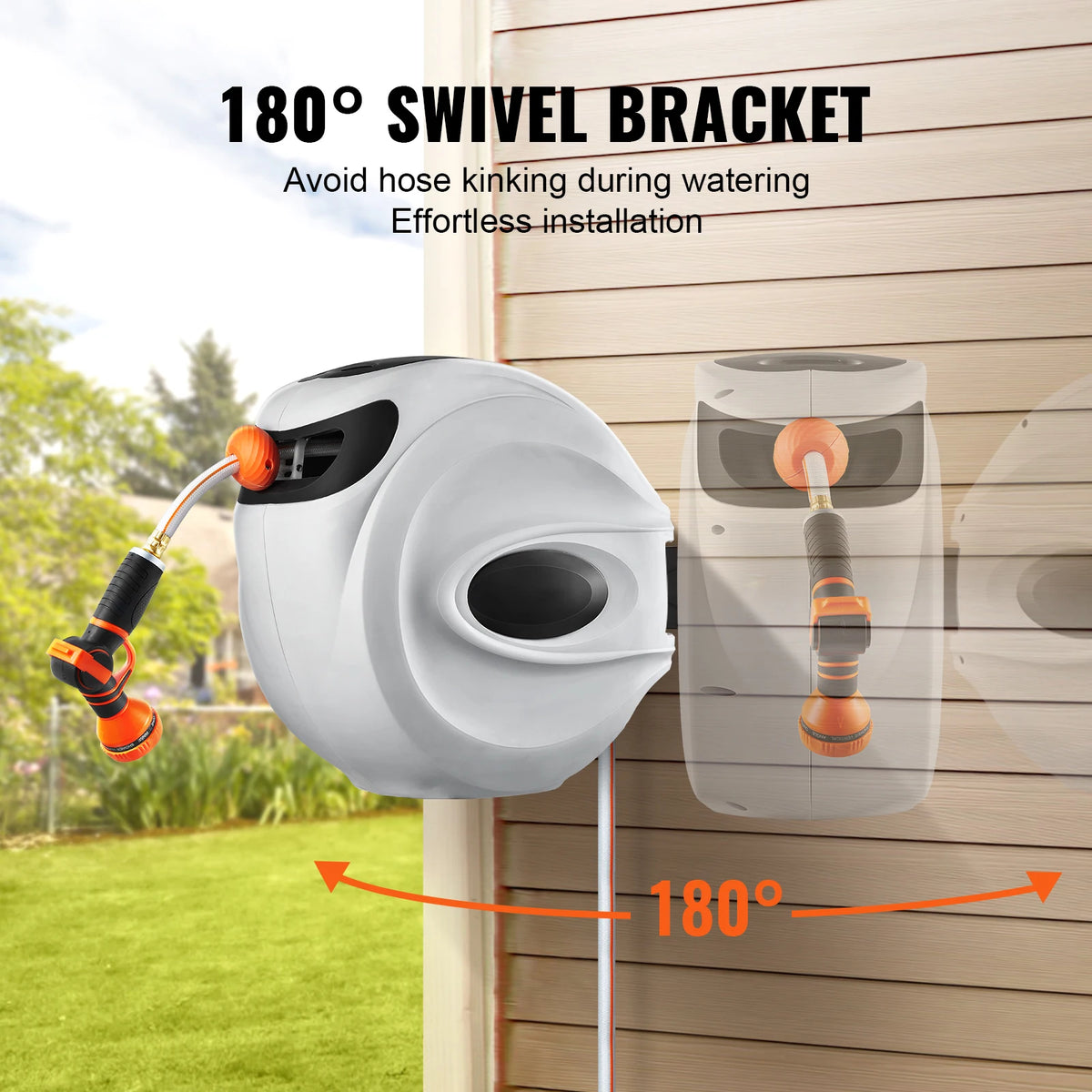 SucceBuy Retractable Garden Water Hose Reel With Nozzle