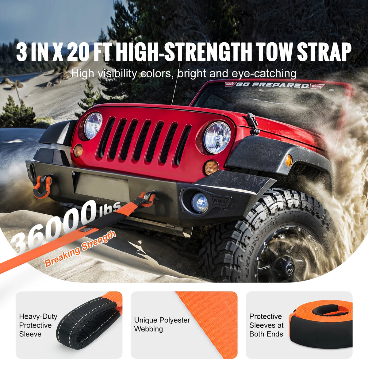 High Strength Polyester Tow Strap Recovery Kit For Trucks