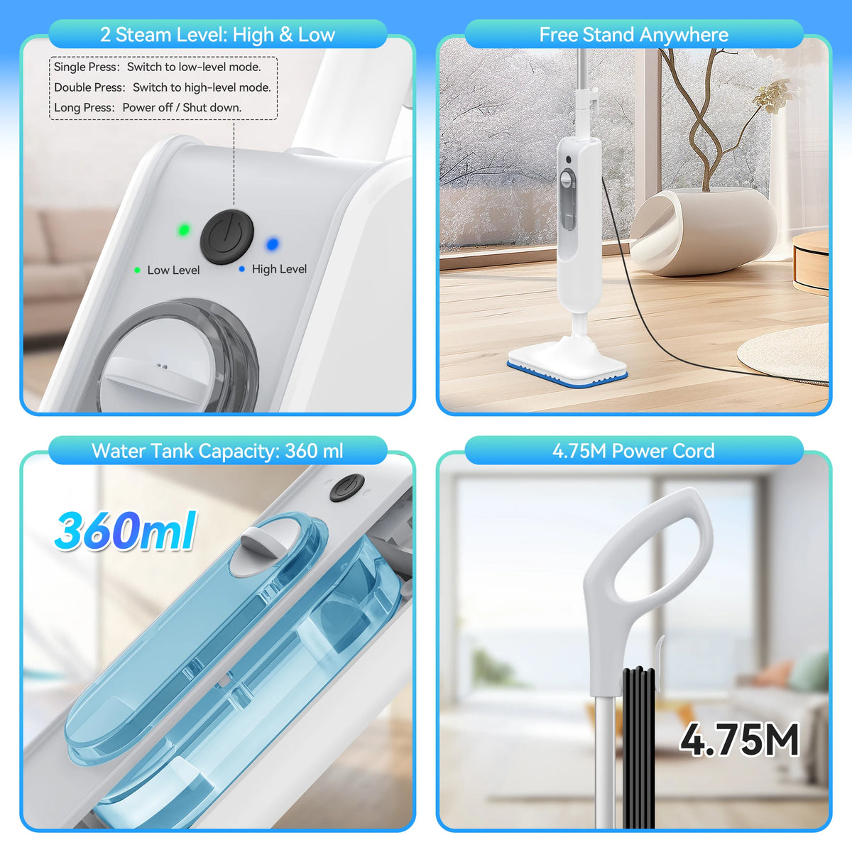 INSE 6-In-1 Detachable Floor Steam Mop For Hard Surfaces