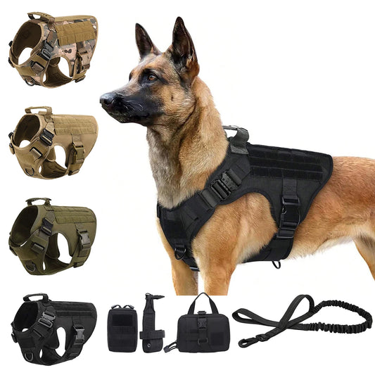 Nylon Tactical Dog Harness With Molle Pouches For Large Breeds