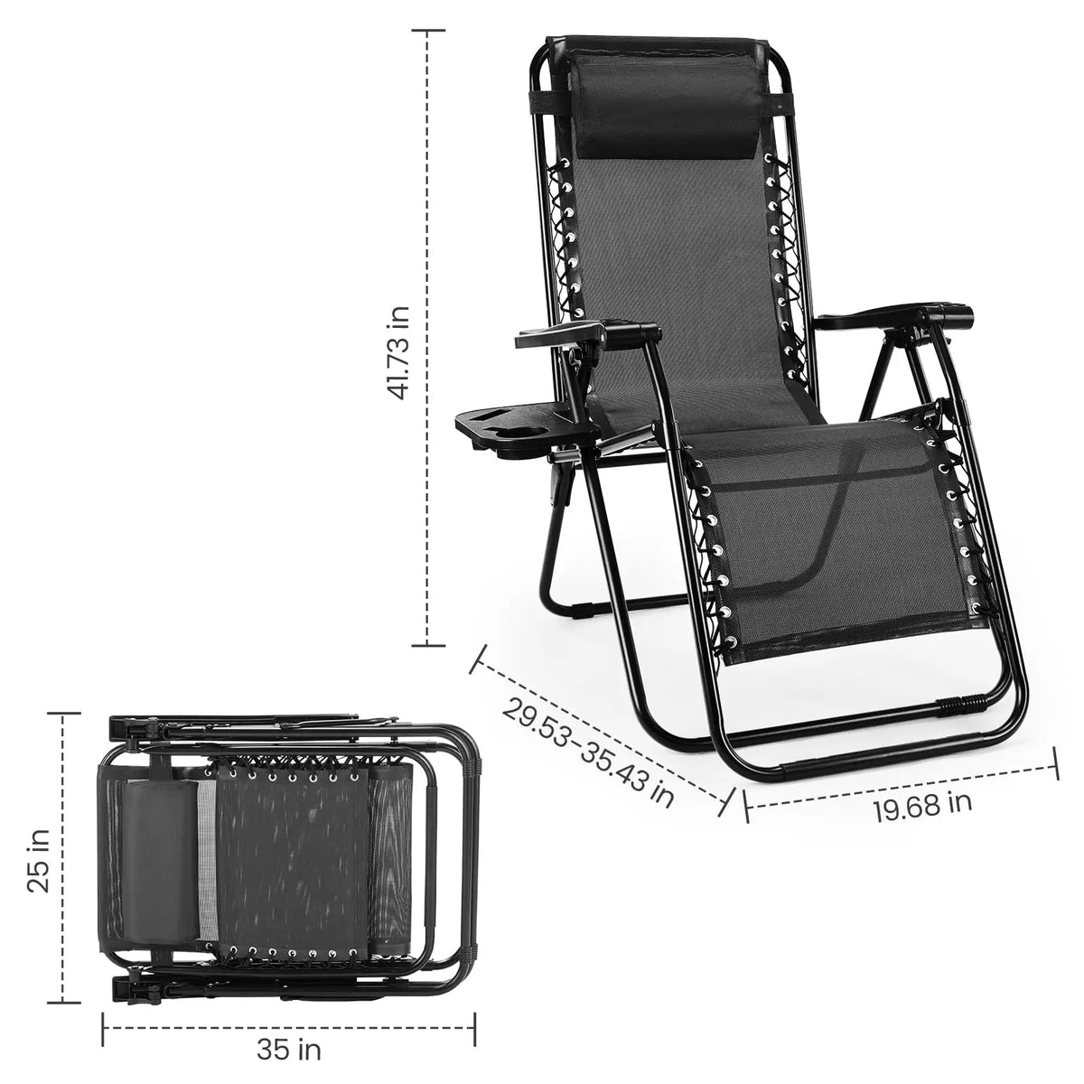 JHK Zero Gravity Portable Recliner Outdoor Lounge Chair With Pillow