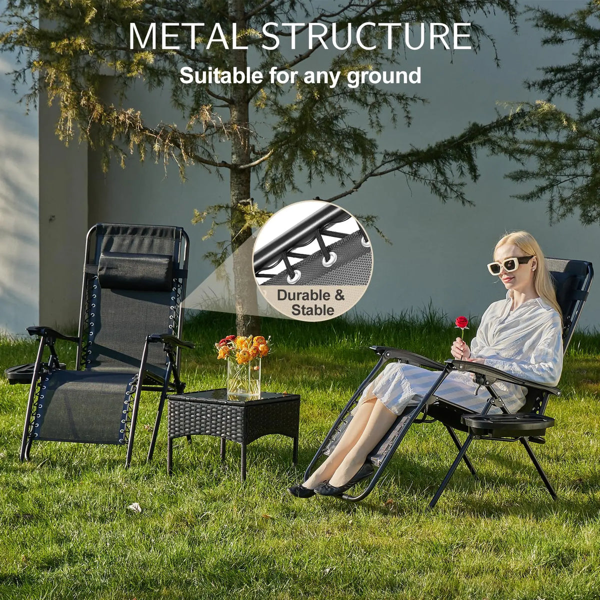 JHK Zero Gravity Portable Recliner Outdoor Lounge Chair With Pillow