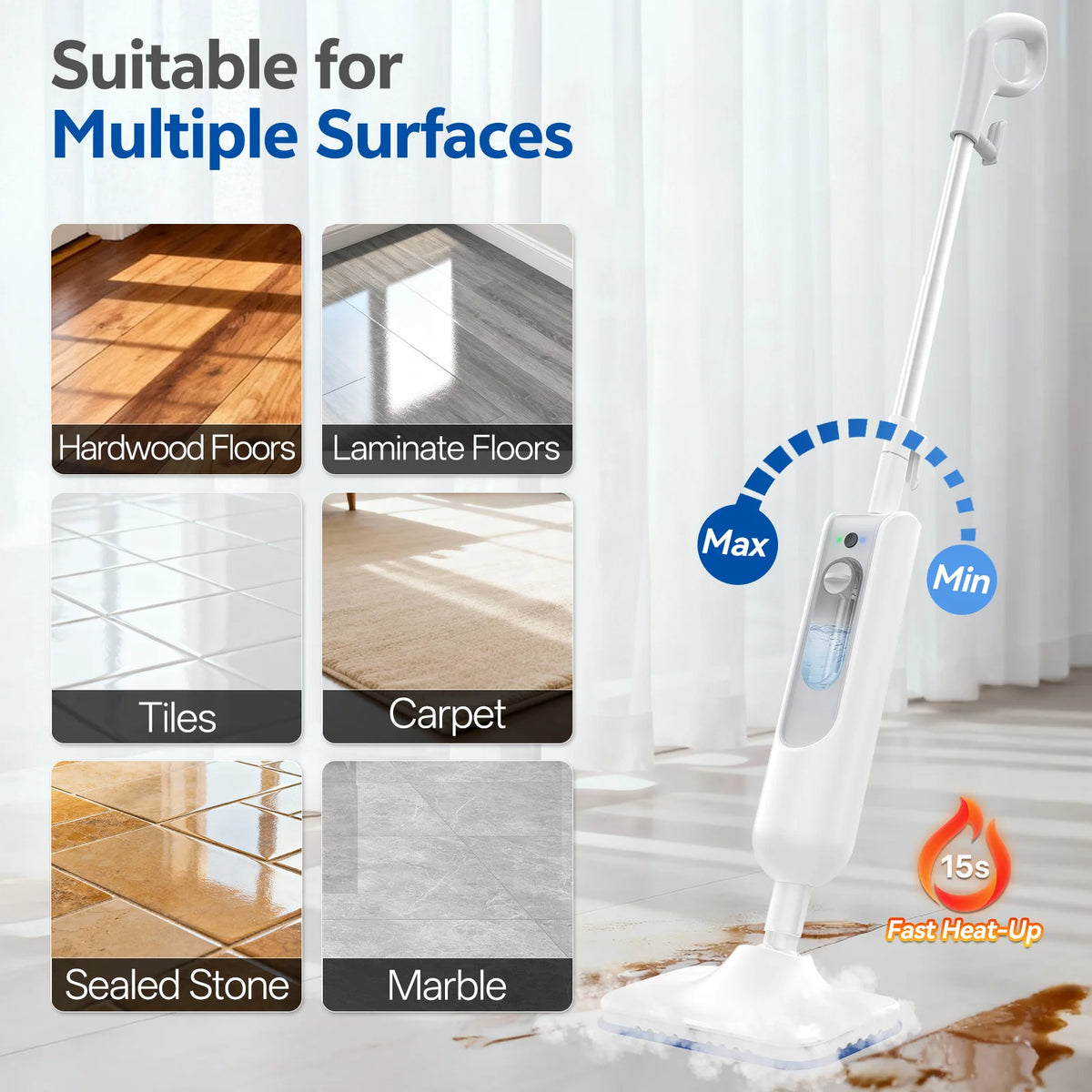 INSE 6-In-1 Detachable Floor Steam Mop For Hard Surfaces