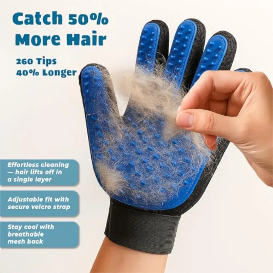Efficient 2-in-1 Deshedding Pet Grooming Glove With Massage Mitt