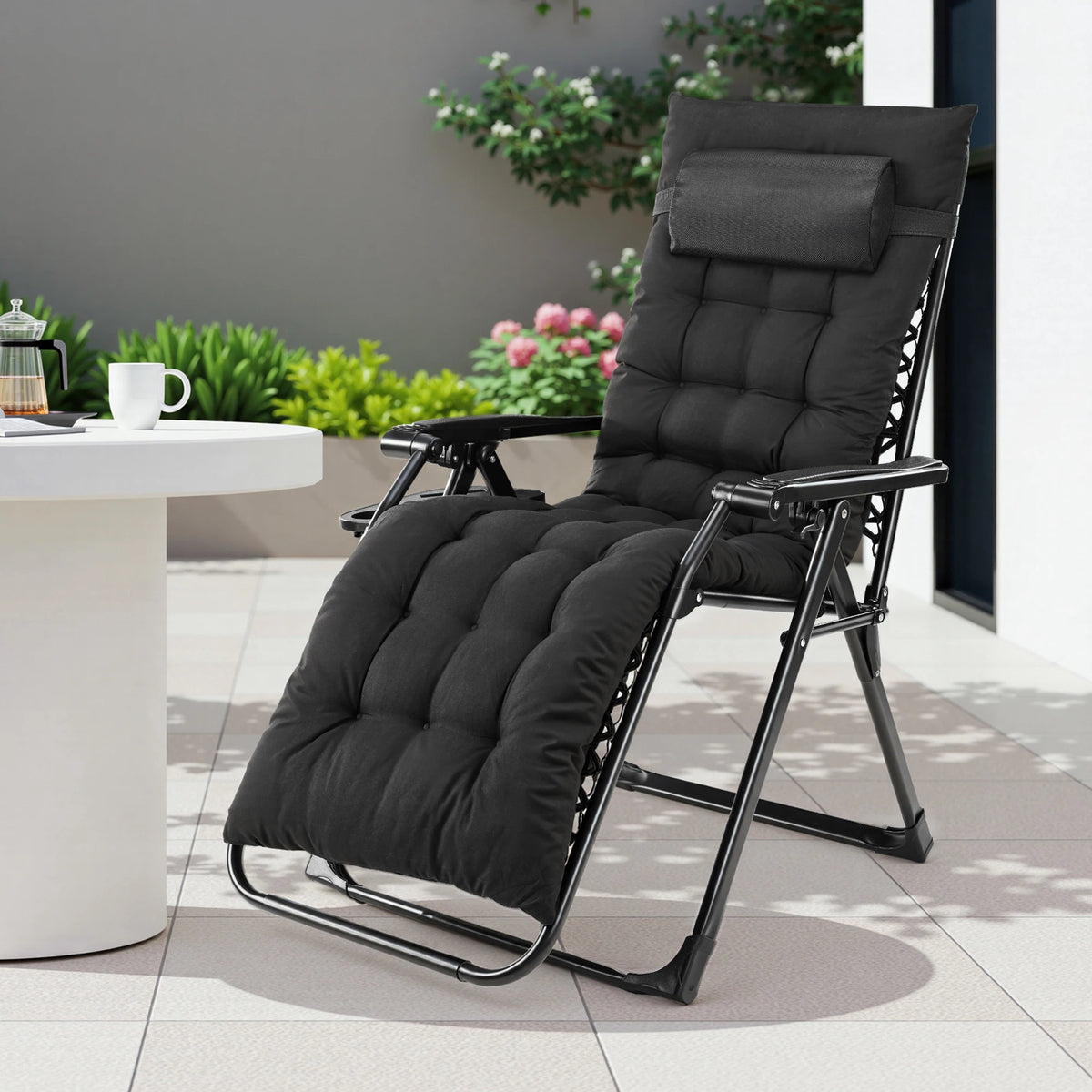 JHK Zero Gravity Recliner Folding Lounge With Cup Holder Cushion