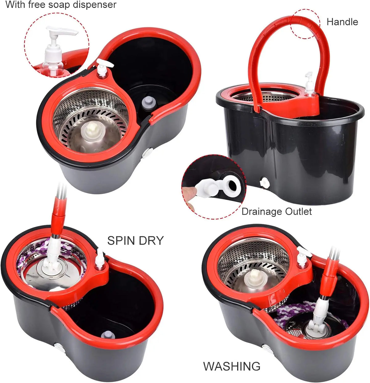 360 Spin Mop Bucket With Wring System And Microfiber Heads