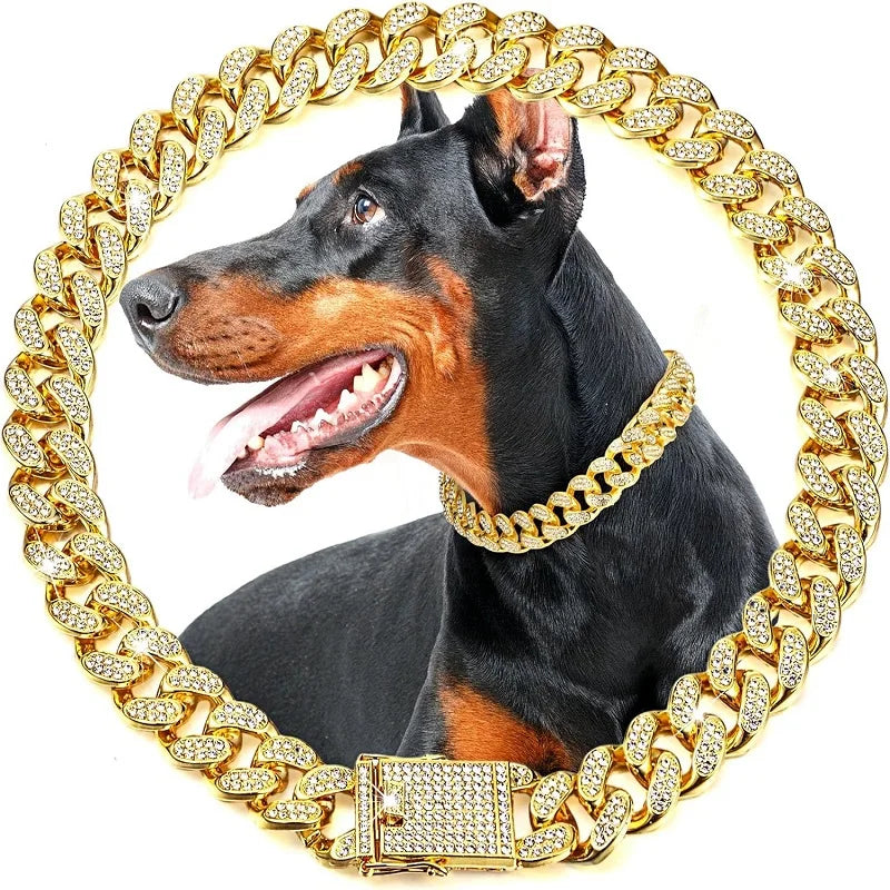 Luxury Gold Metal Dog Chain Collar Stainless Steel