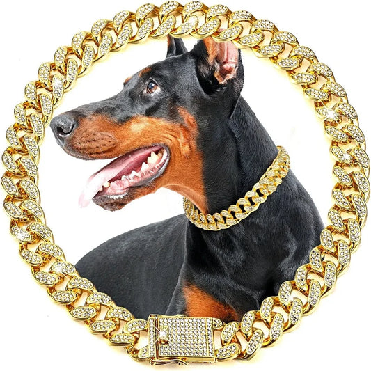 Luxury Gold Metal Dog Chain Collar Stainless Steel