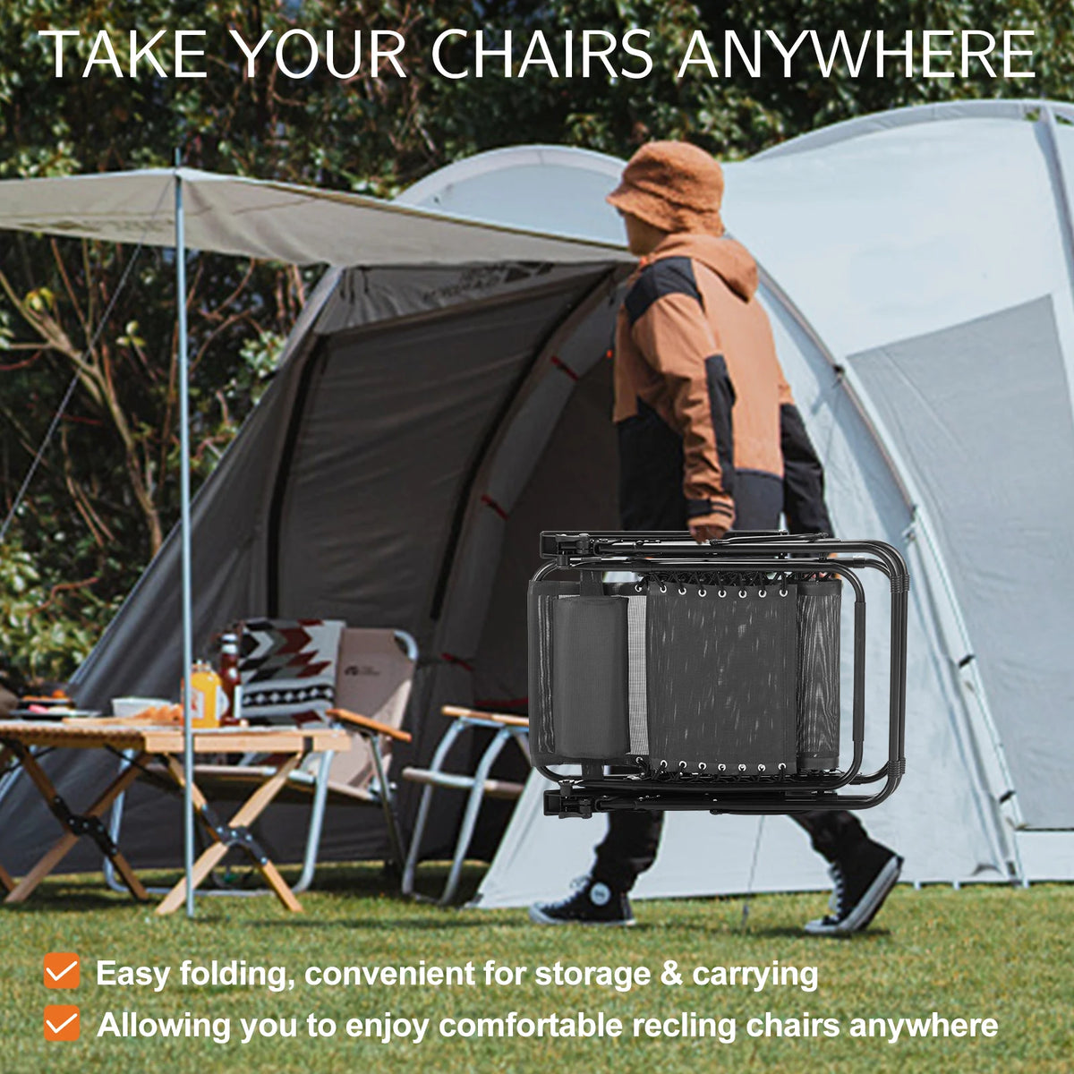 JHK Zero Gravity Portable Recliner Outdoor Lounge Chair With Pillow