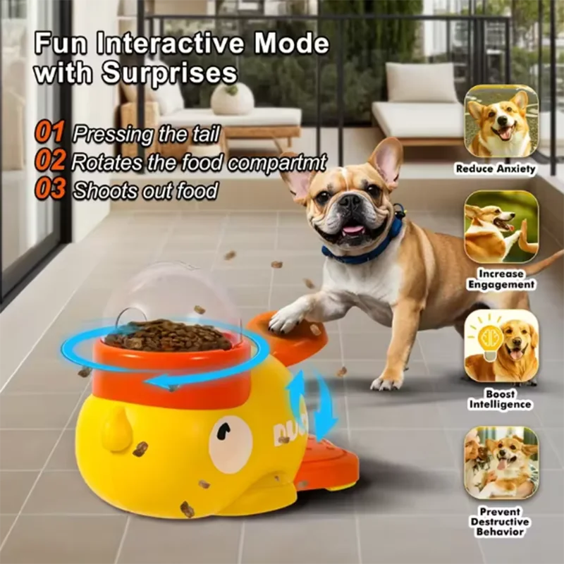 Yellow Duck Interactive Dog Feeder With Puzzle Toy Design And Anti Slip Base