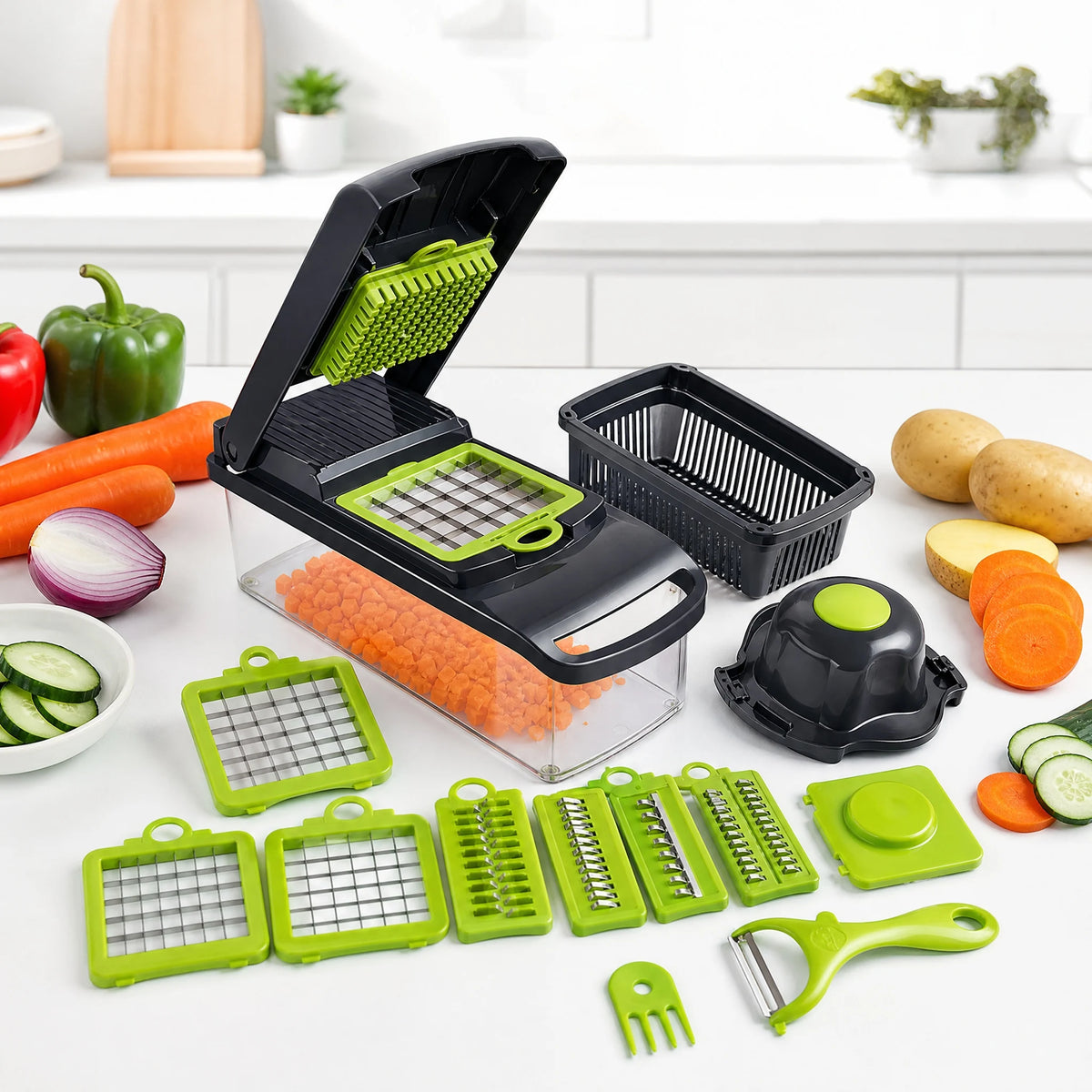 Multi Functional Stainless Steel Safety Hand Guard Vegetable Slicer Set