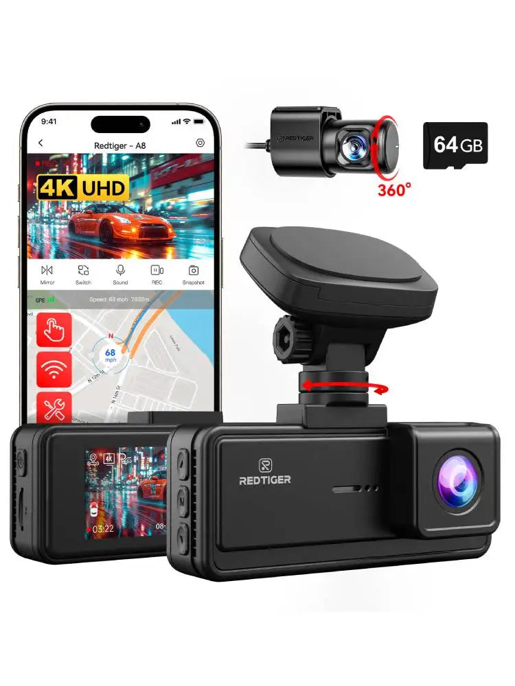 Redtiger 4K Front And Rear Dash Camera With Wifi Gps