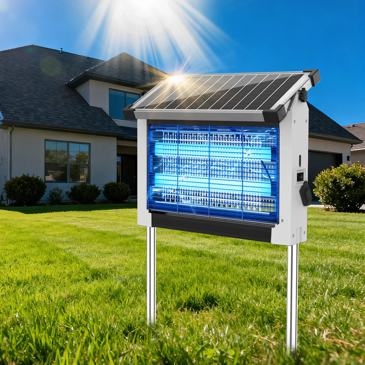 Solar Bug Zapper Outdoor Waterproof 4500V Electric Mosquito Trap Garden