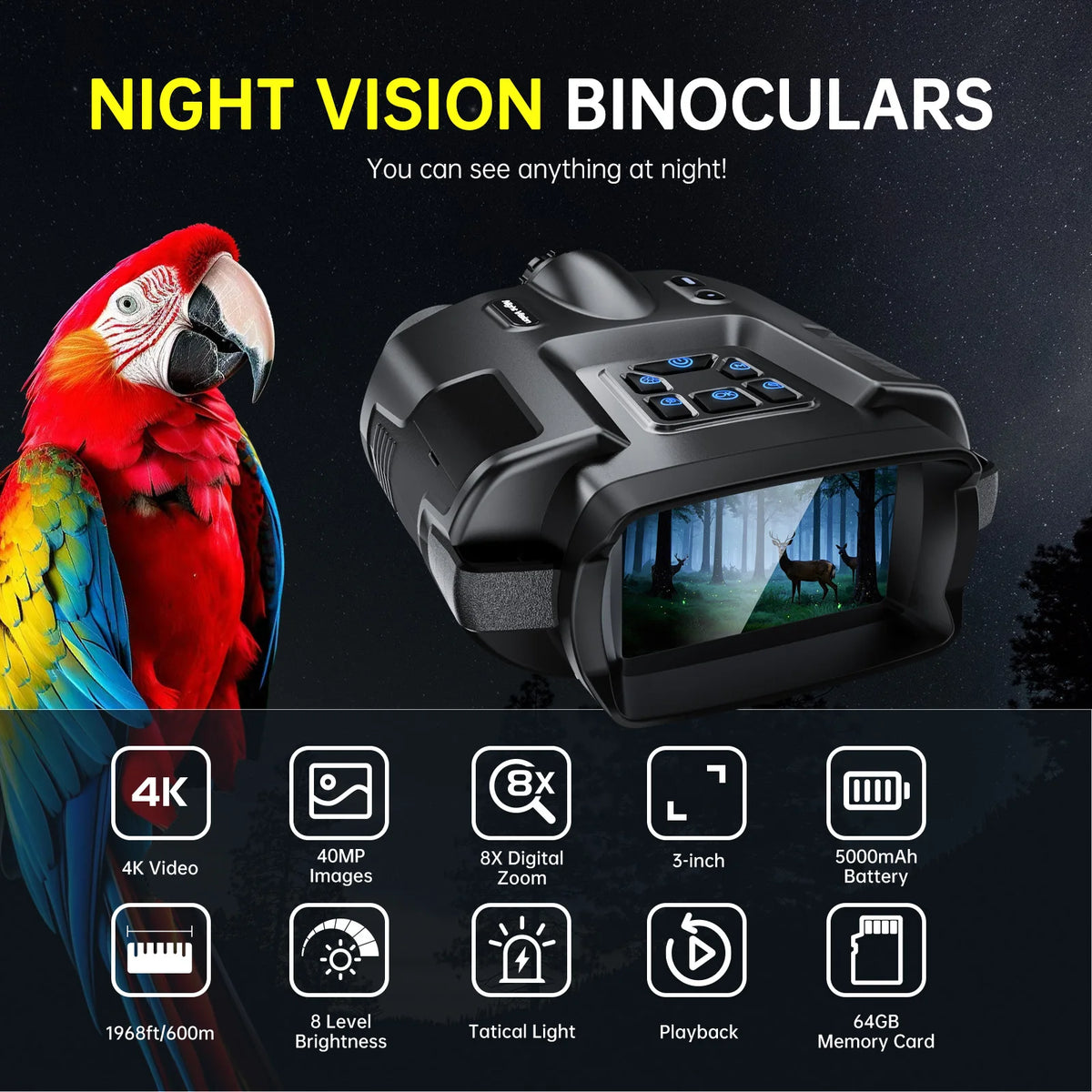 DIYIMIN Rechargeable Night Vision Binoculars With 8X Digital Zoom