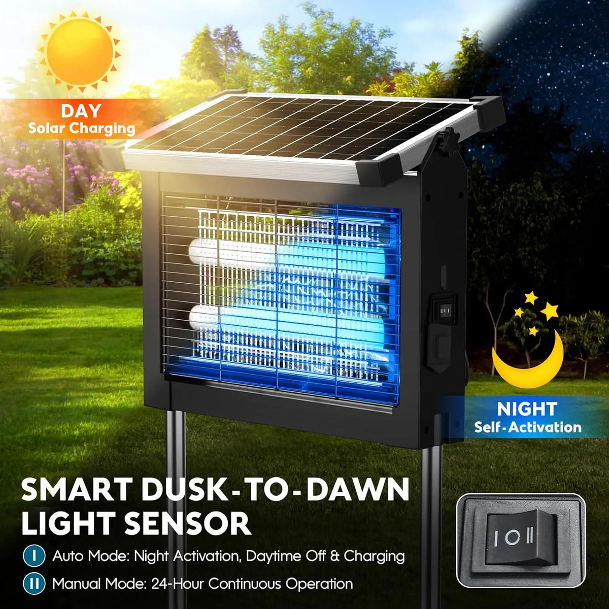 Solar Bug Zapper Outdoor Waterproof 4500V Electric Mosquito Trap Garden