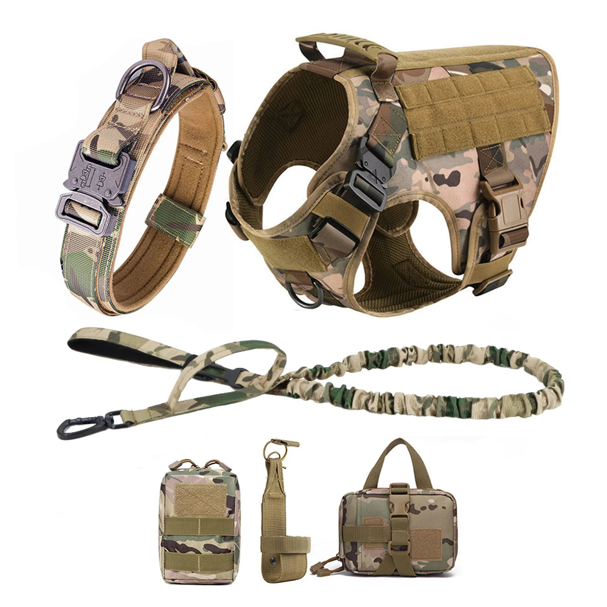 Nylon Tactical Dog Harness With Molle Pouches For Large Breeds