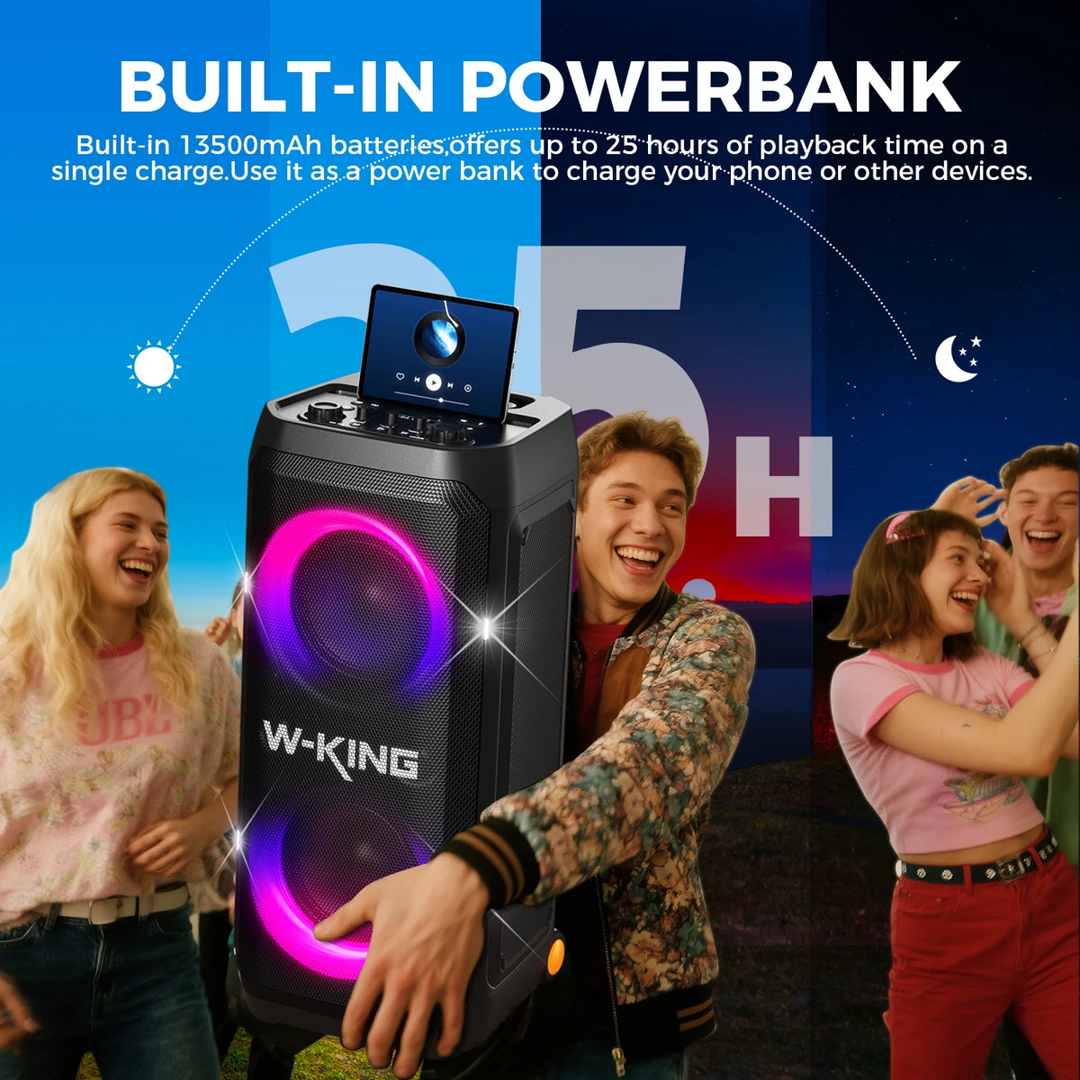 W-King T12 Portable Bluetooth Speaker 370W Max Power With Handle
