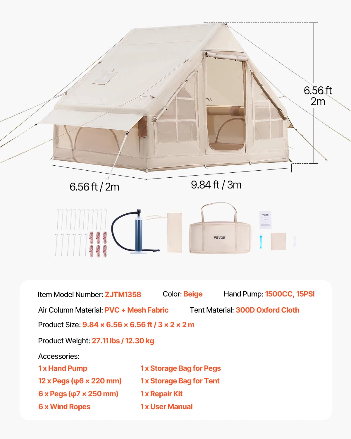 SucceBuy Inflatable Camping Tent Easy Setup Hand Pump Stove Jack
