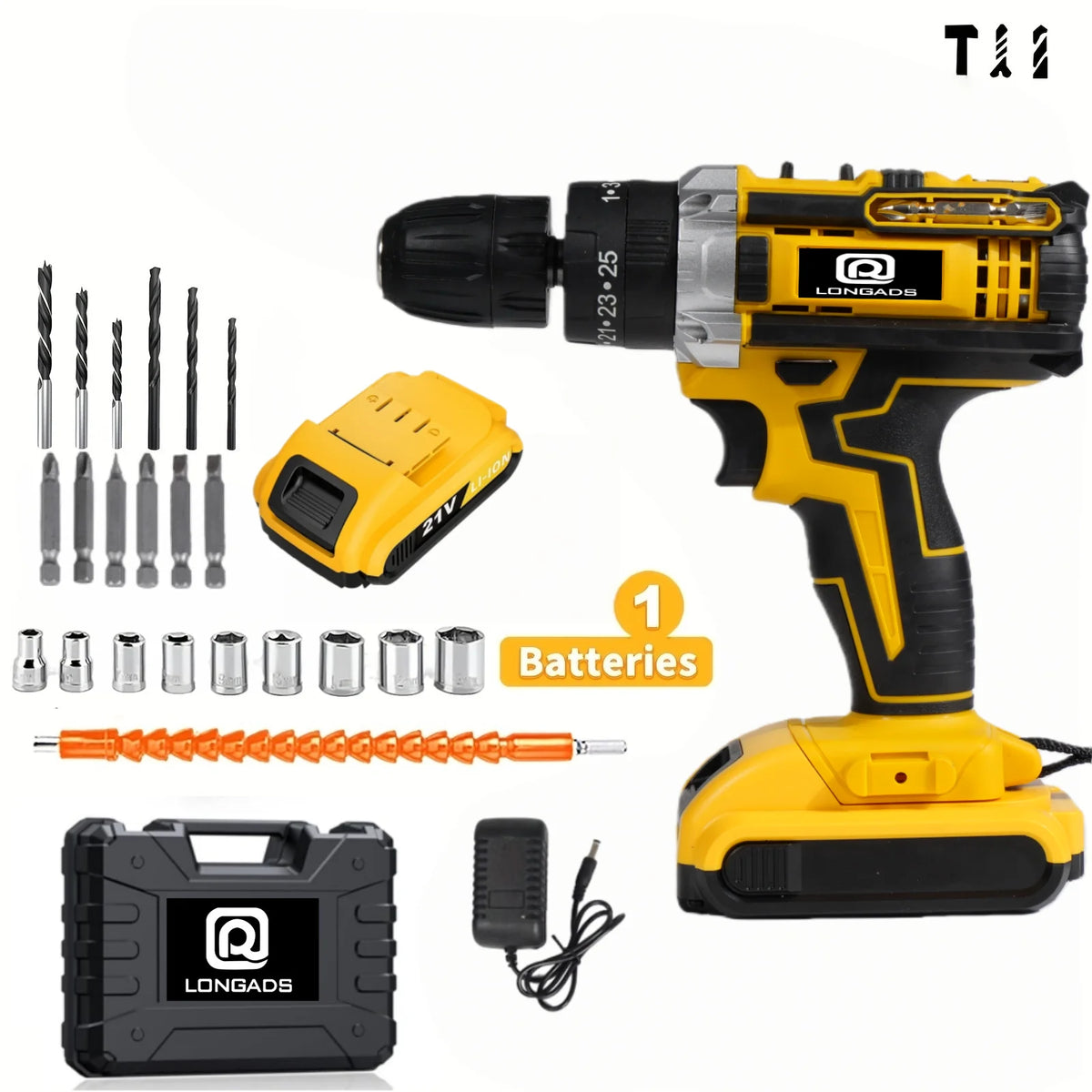 21v Cordless Drill Driver Kit With Led Light