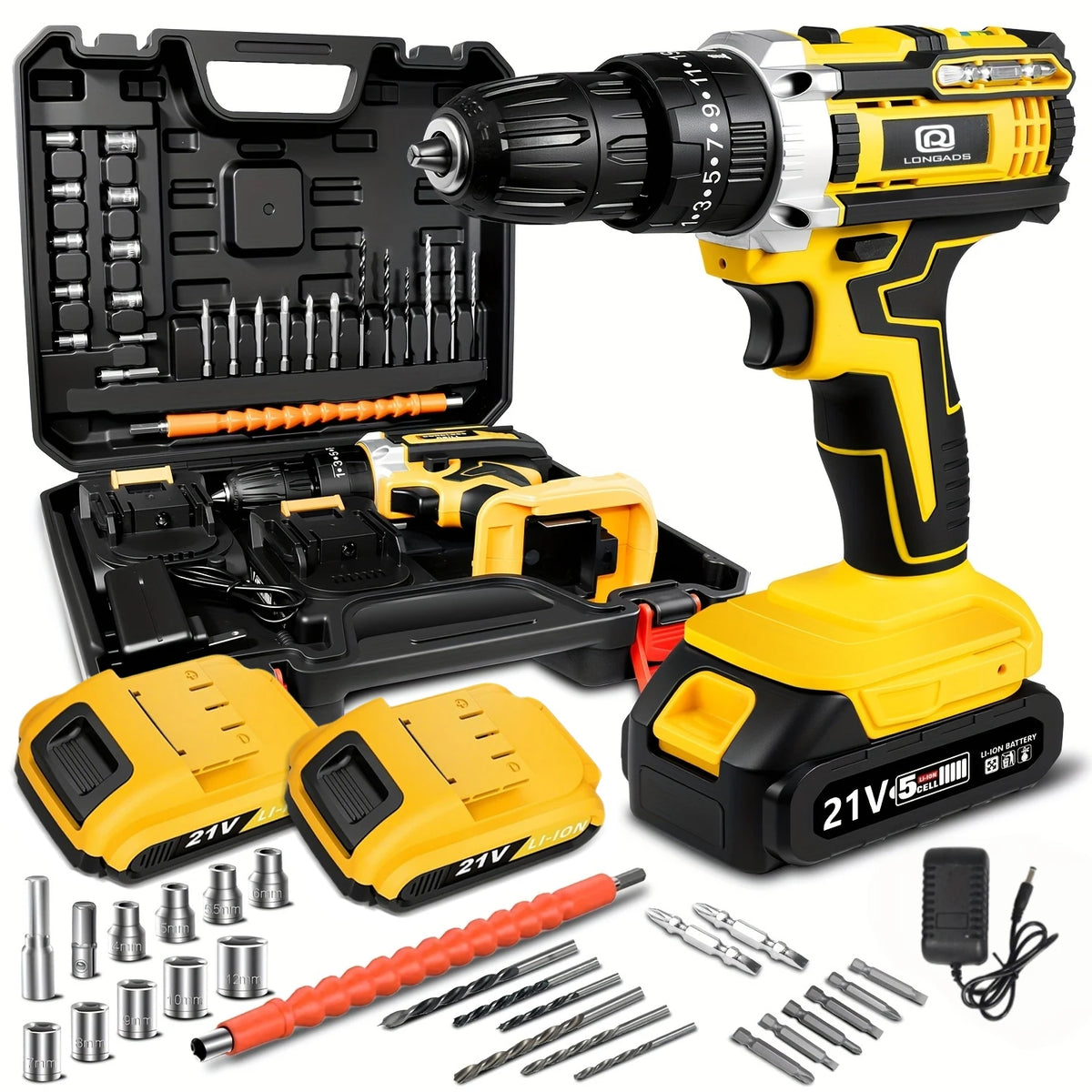 21v Cordless Drill Driver Kit With Led Light