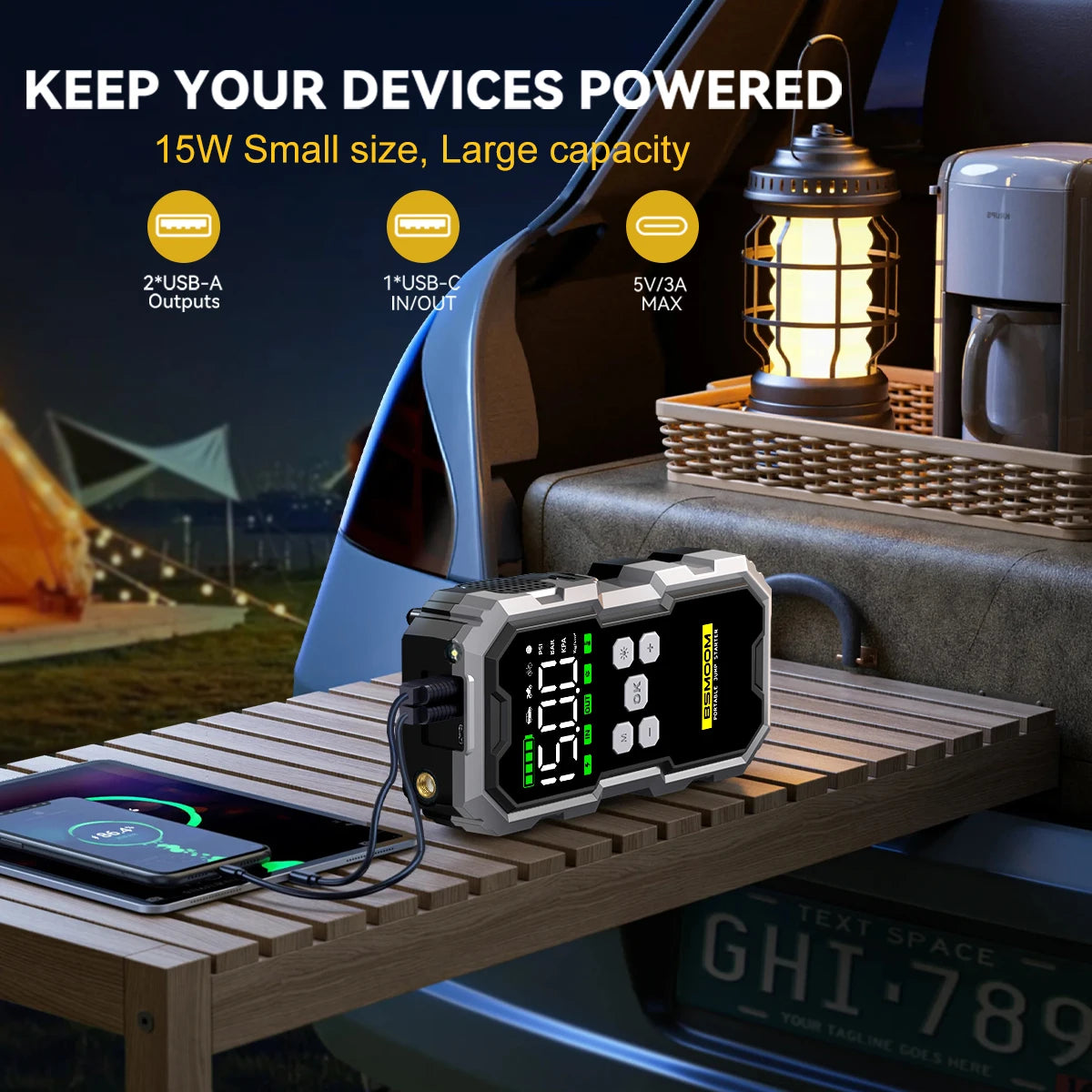 Biuble Portable 12V Car Jump Starter Air Compressor Power Bank