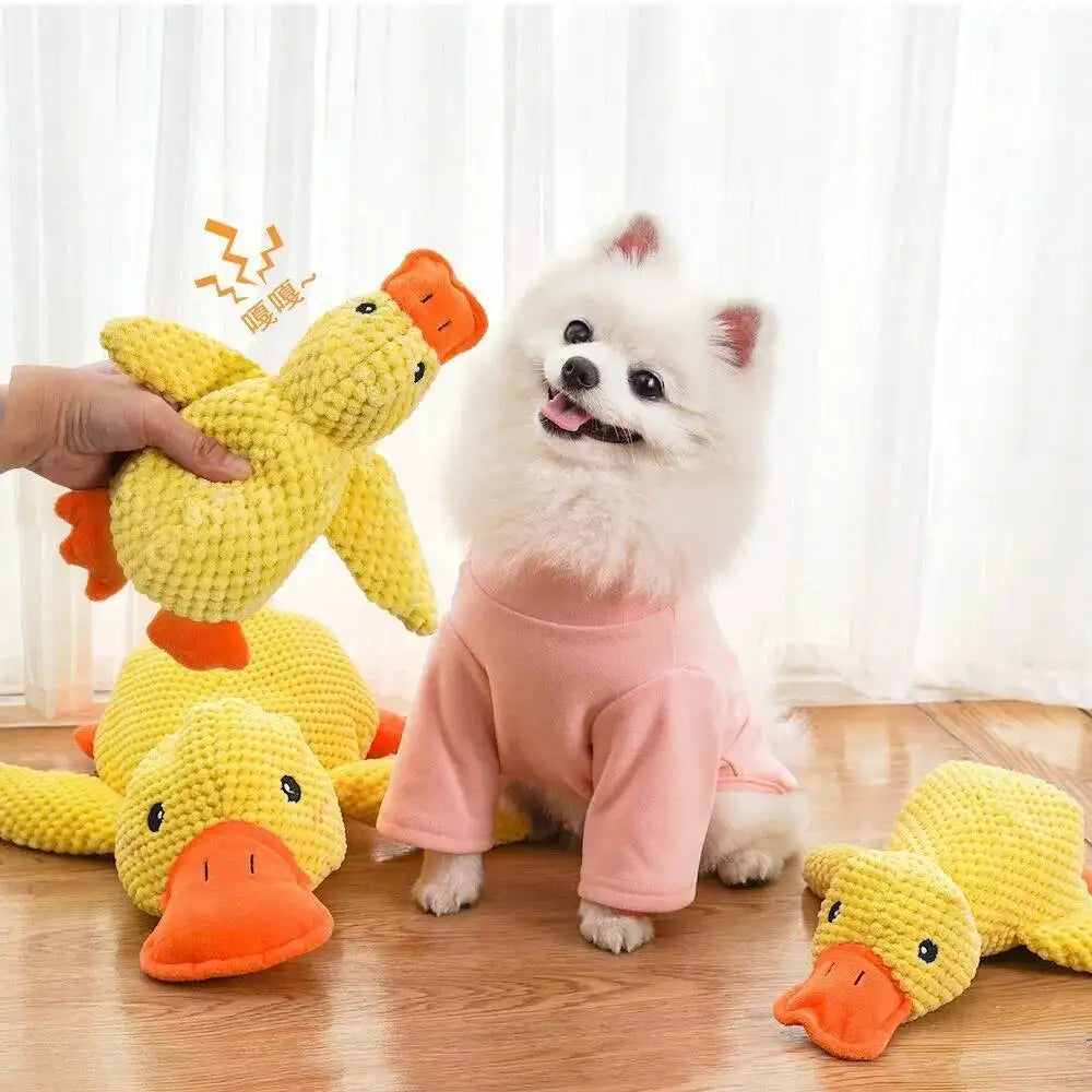 Squeaky Plush Duck Dog Chew Toy Bite Resistant Dental Cleaning