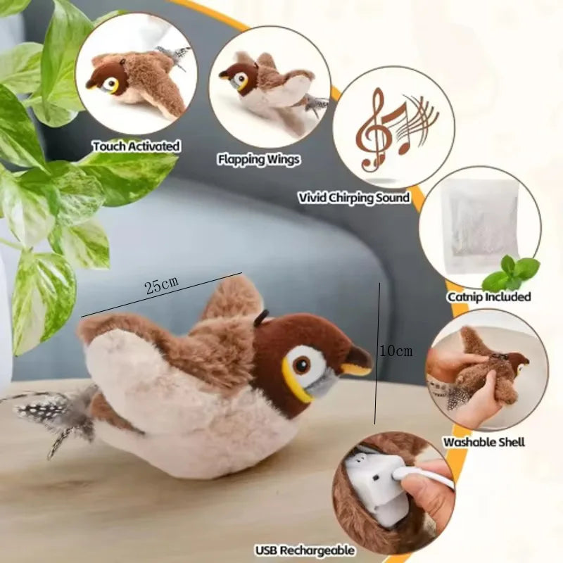 Interactive Flapping Bird Plush Battery Operated Cat Toy
