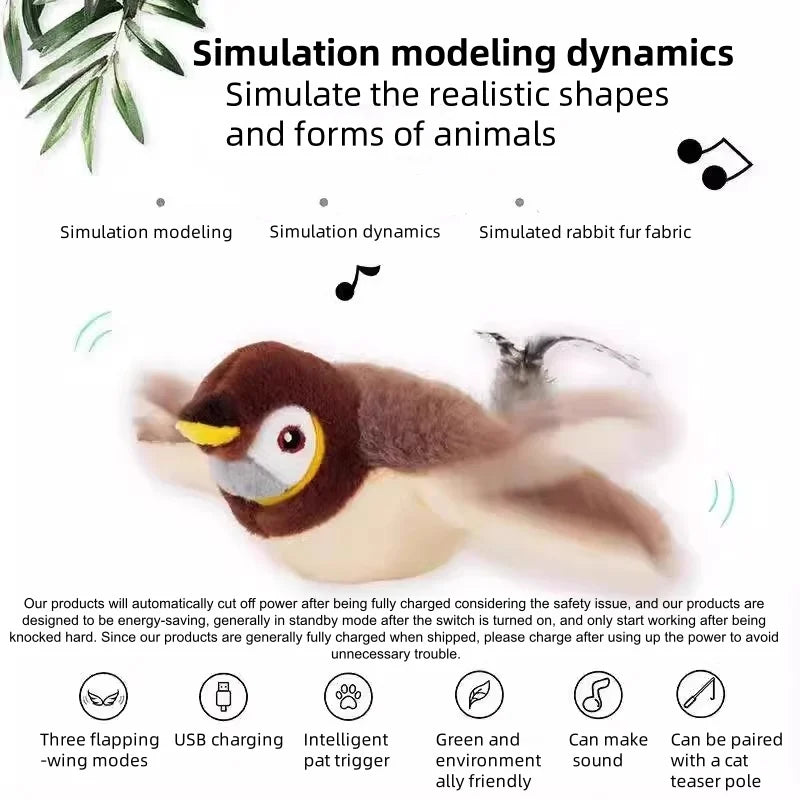 Interactive Flapping Bird Plush Battery Operated Cat Toy