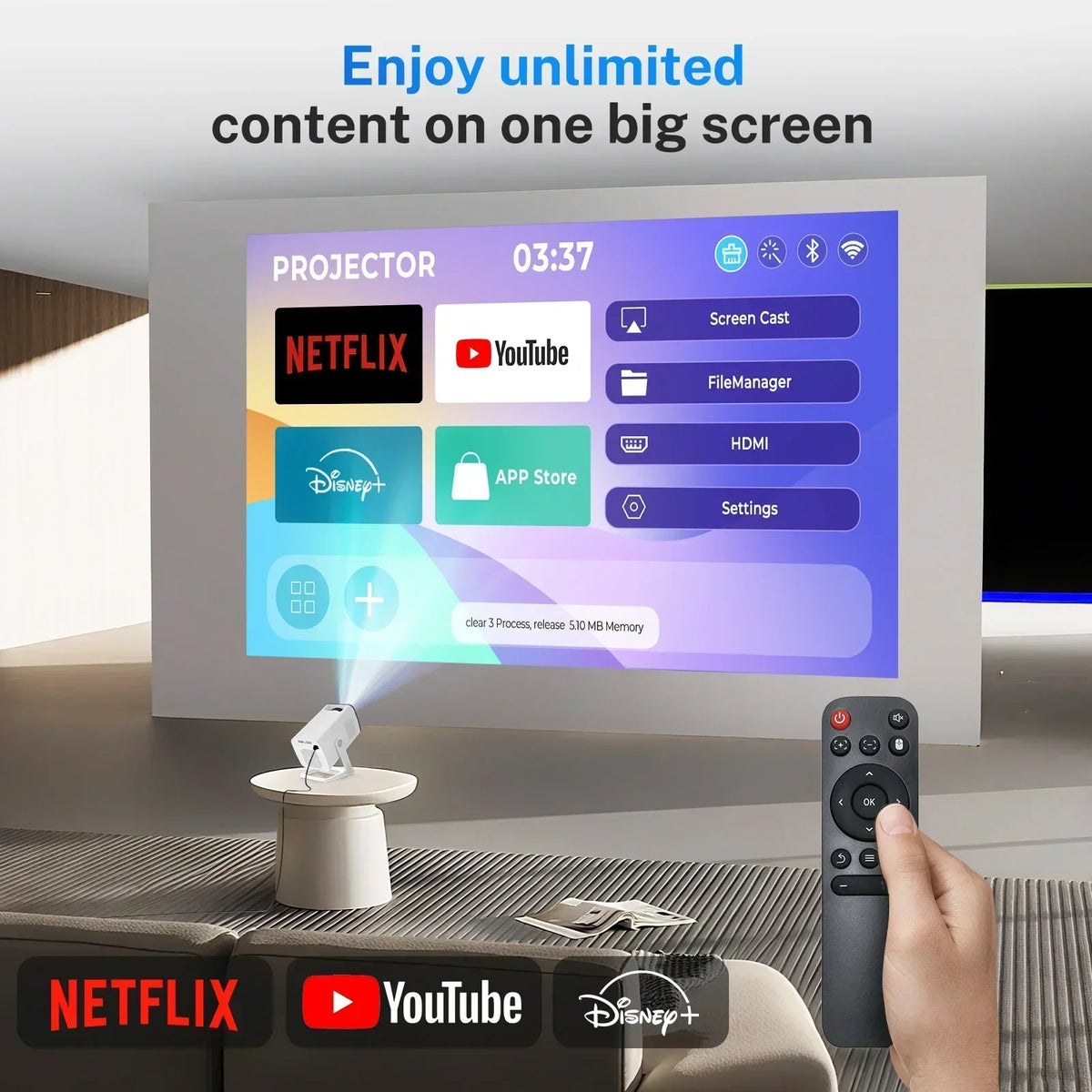 LynCast Smart Mini Projector Native 1080P With Auto Keystone