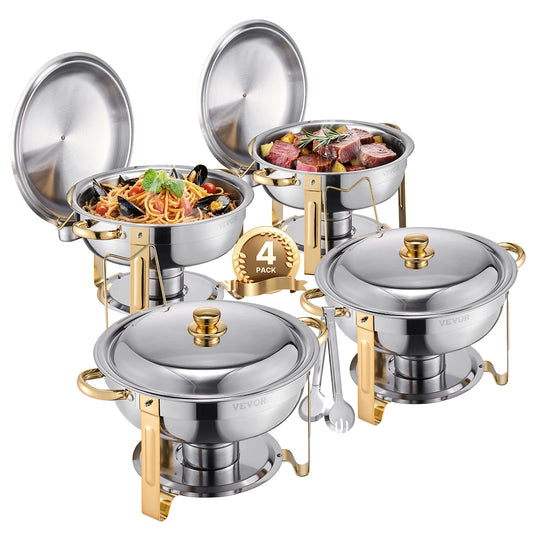 SucceBuy Stainless Steel Chafing Dish Buffet Set With Four Full Size Pans For Catering