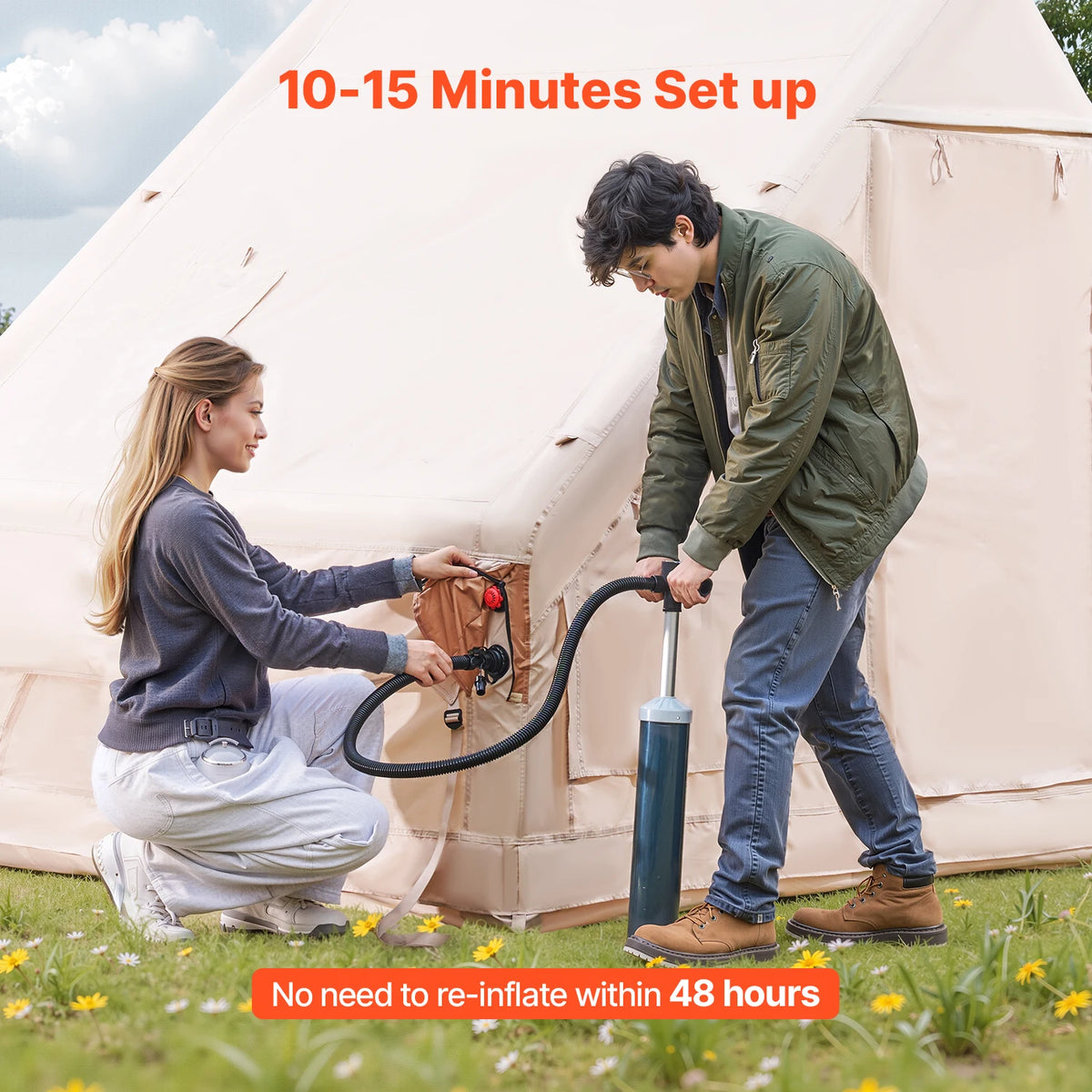 SucceBuy Inflatable Camping Tent Easy Setup Hand Pump Stove Jack