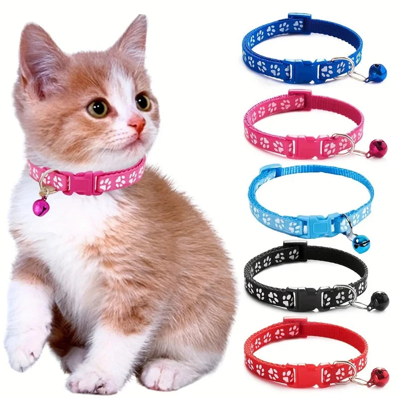 Colorful Pattern Cat Collar With Bell Adjustable For Cats
