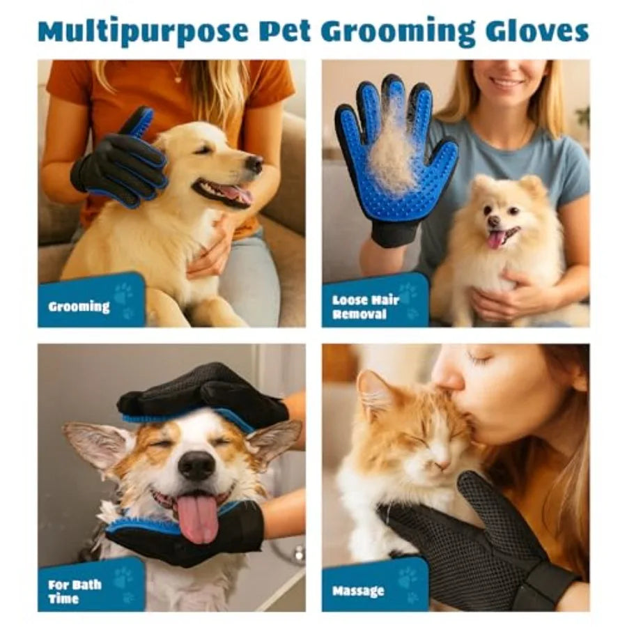 Efficient 2-in-1 Deshedding Pet Grooming Glove With Massage Mitt